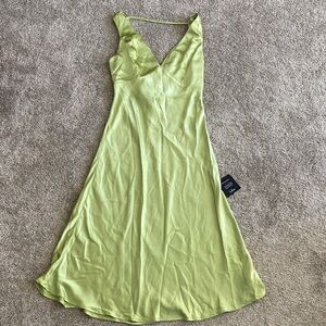 Lulu's Incredible Love Lime Green Satin Cowl Back Midi Dress